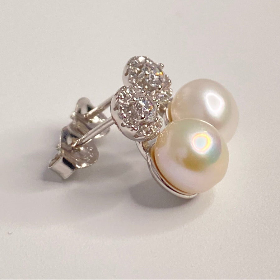 Double Pearl Stud Earrings