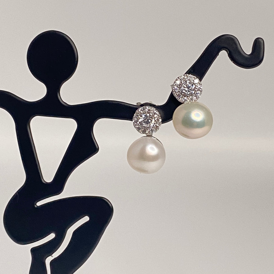 Double Pearl Stud Earrings