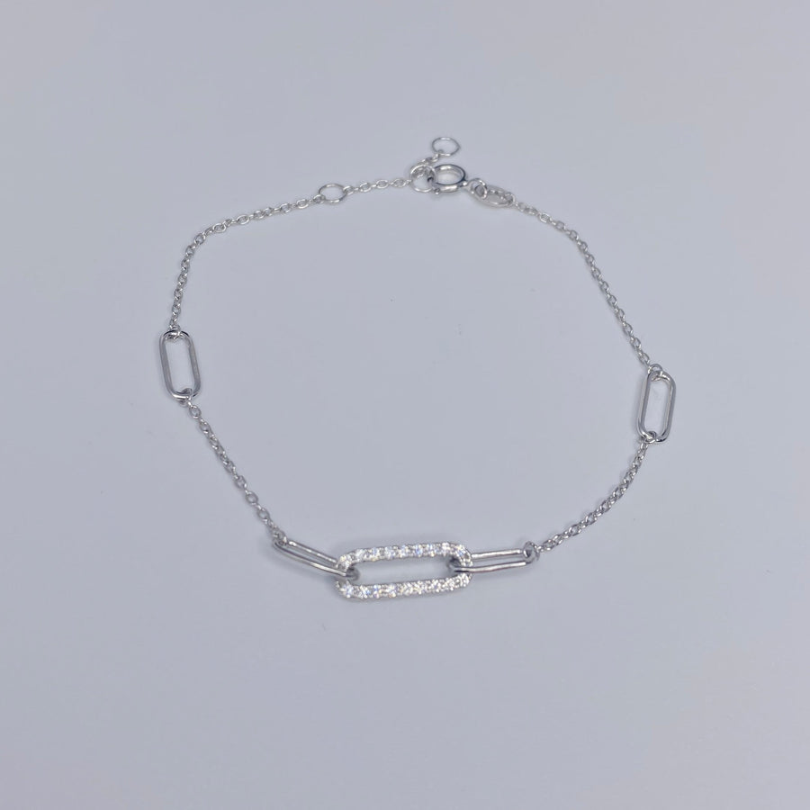 5 Paperclip Link Center CZ Bracelet
