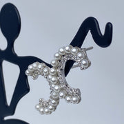 Cresent Hoop Pearl & Cz