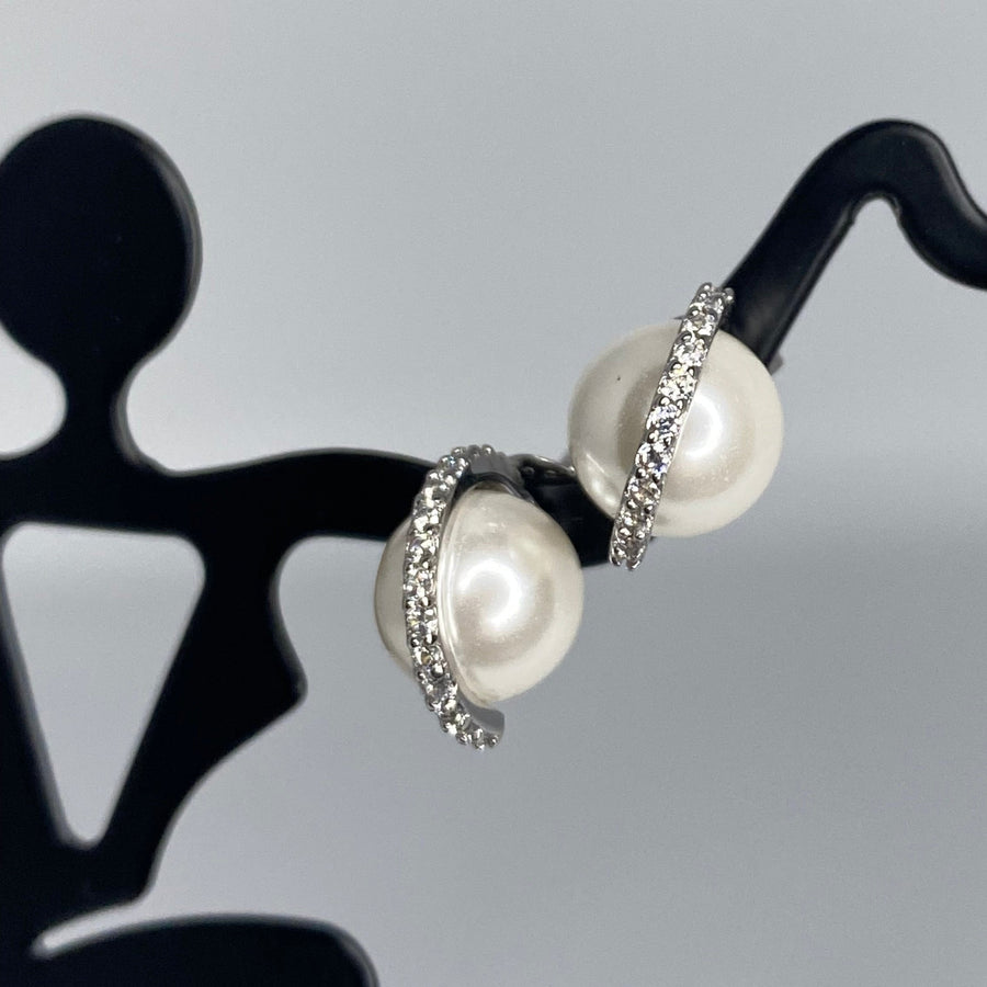 Pearl CZ Halo Earrings
