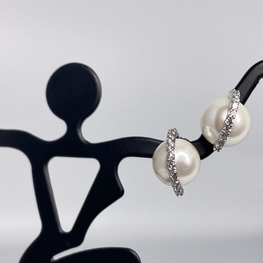 Pearl CZ Halo Earrings