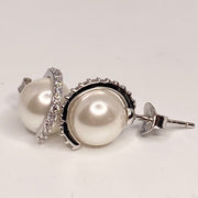 Pearl CZ Halo Earrings