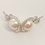 Pearl CZ Halo Earrings
