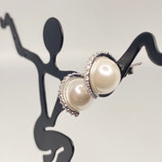 Pearl CZ Halo Earrings