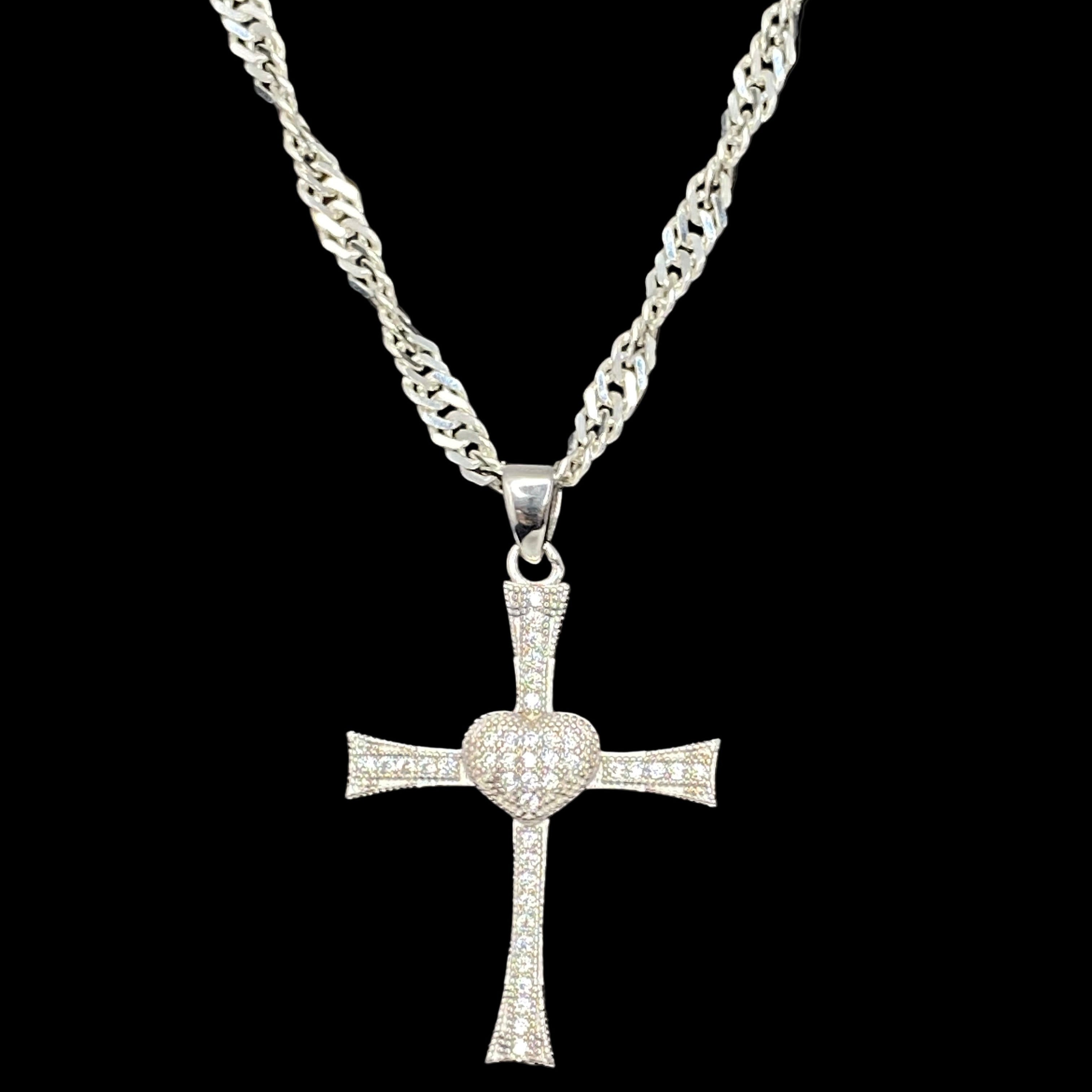Sparkly Heart Cross Pendant
