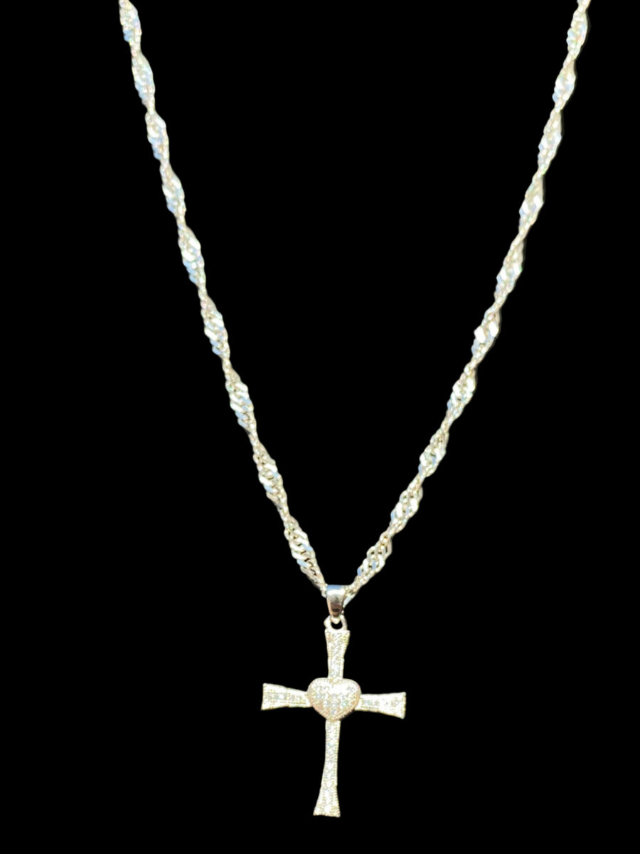 Sparkly Heart Cross Pendant