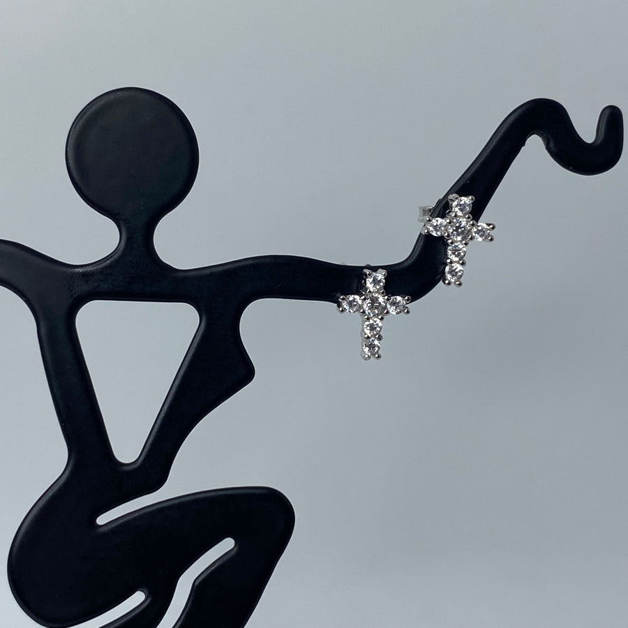 Mini Cross Cz Earrings
