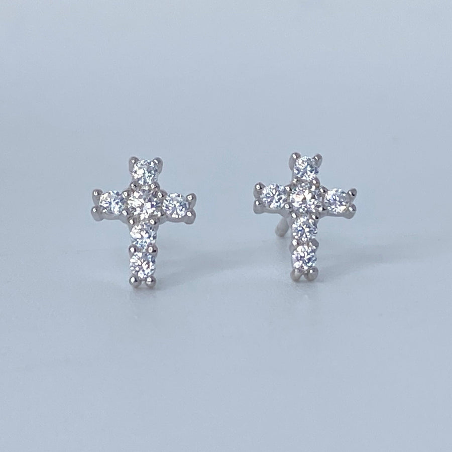 Mini Cross Cz Earrings