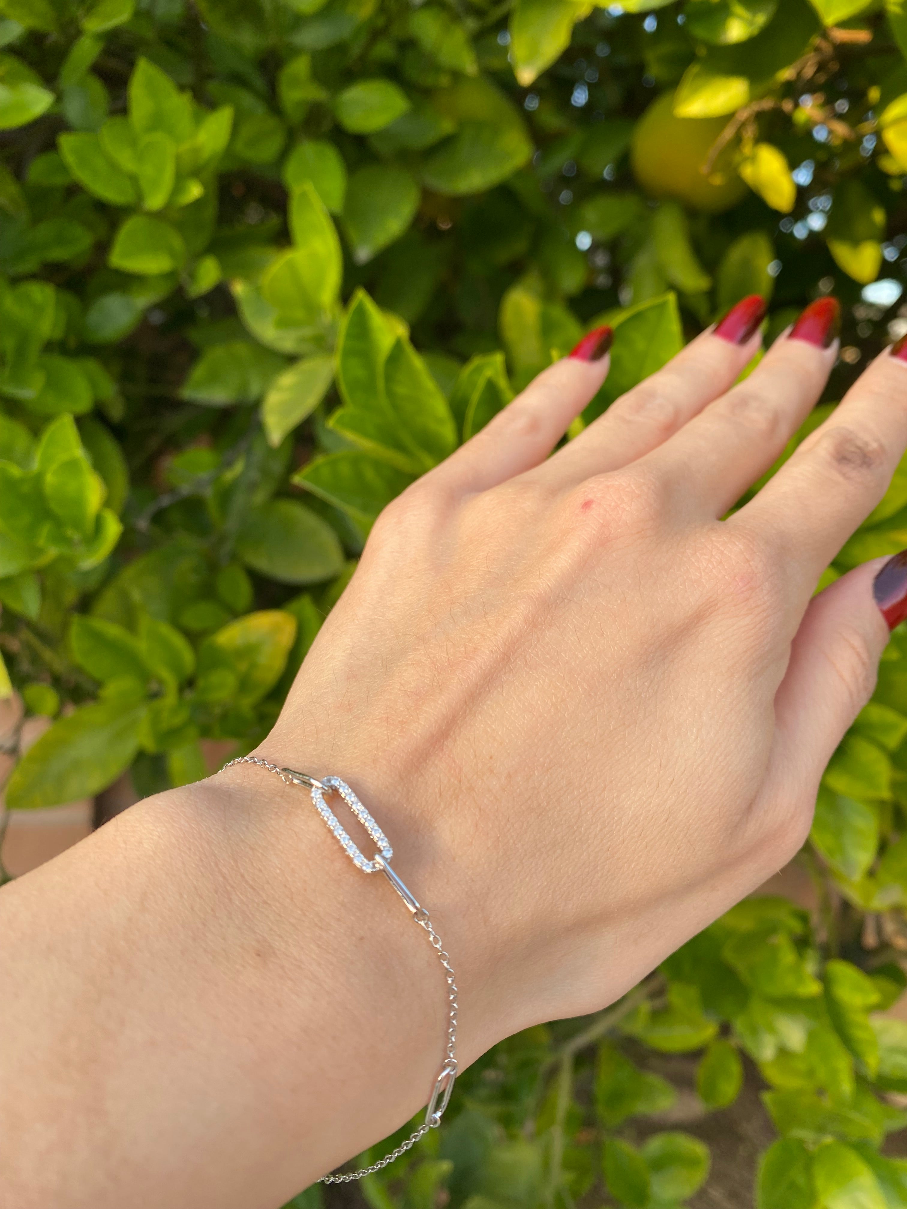 5 Paperclip Link Center CZ Bracelet