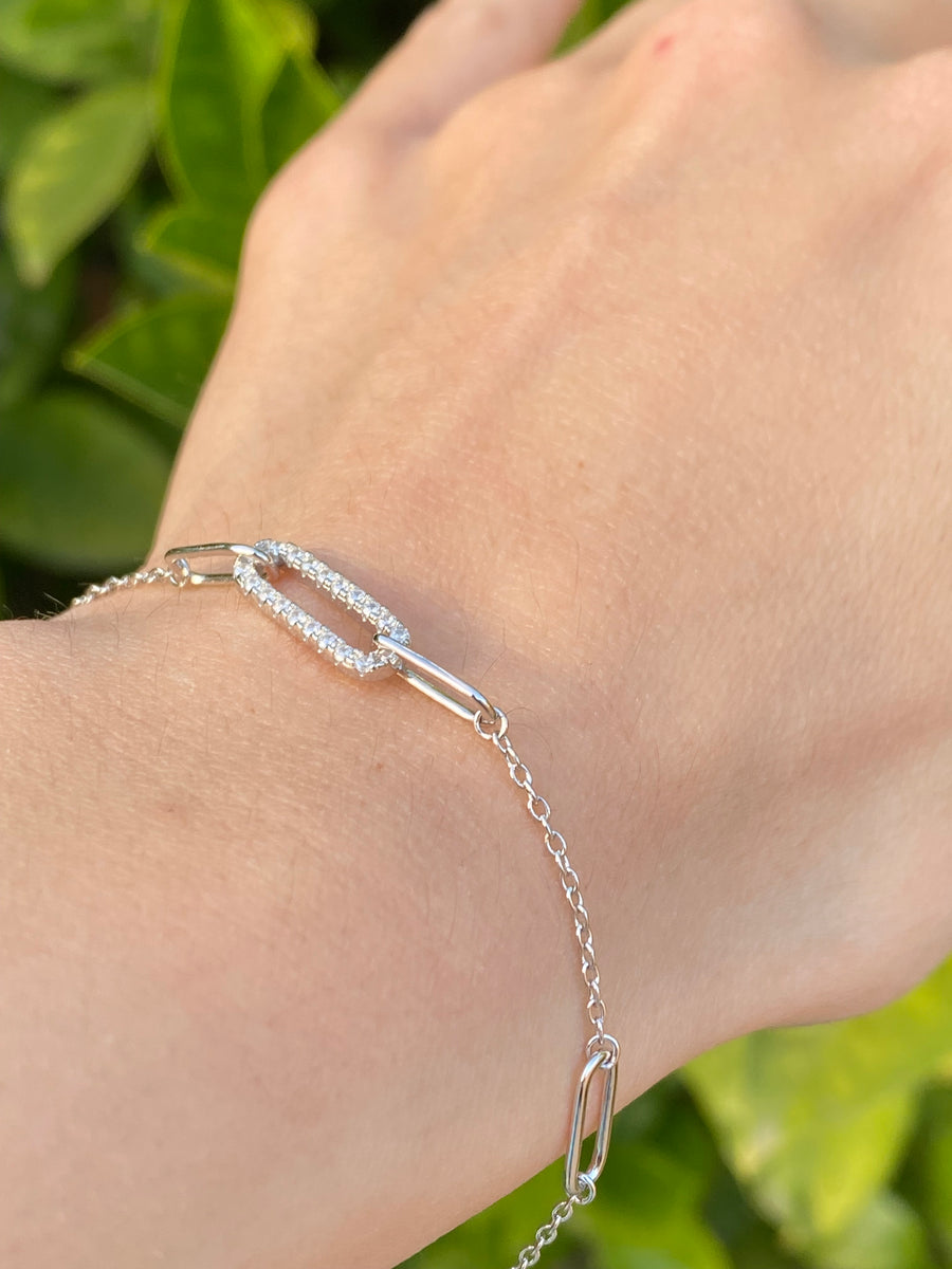 5 Paperclip Link Center CZ Bracelet