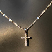 Moissanite cross pendant on the curb link chain with diamond cut confetti link alternating every 7 links with outside light