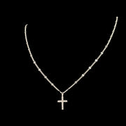 Moissanite cross pendant on the curb link chain with diamond cut confetti link alternating every 7 links