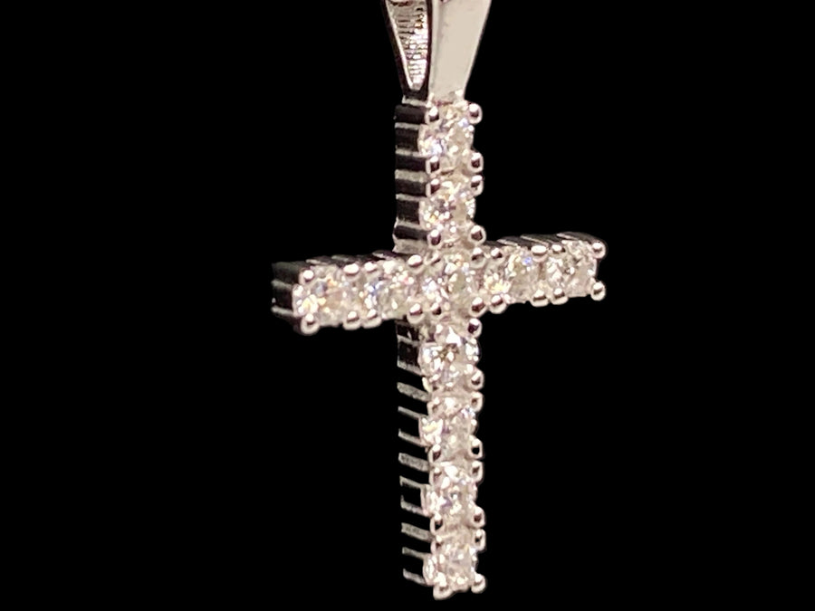 Moissanite cross pendant side view