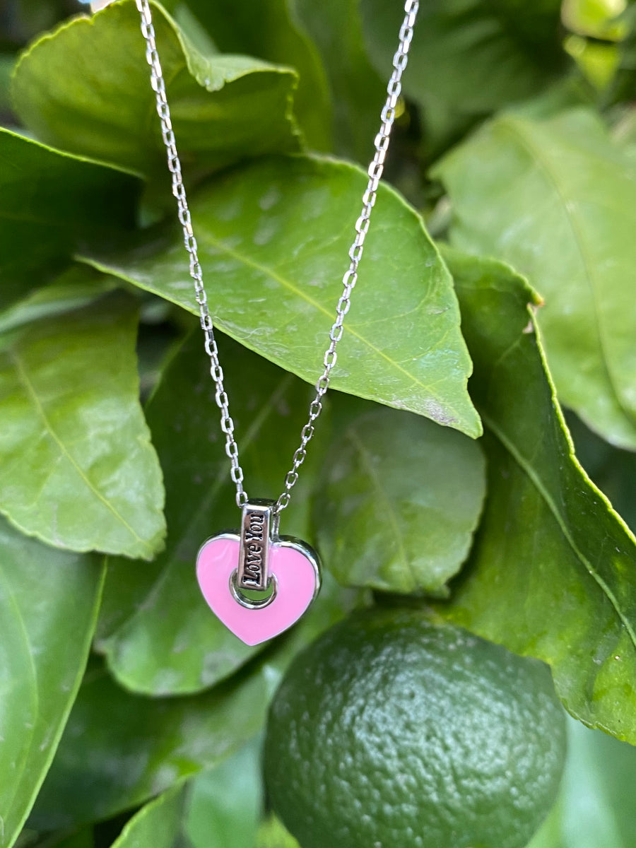 Pink Enameled Heart Expandable Chain
